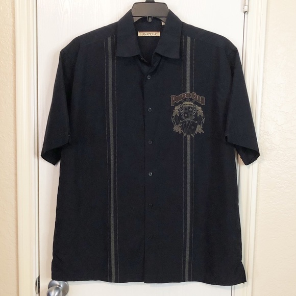 [Havanera] Black Button Down Pocker Print Men’s Shirt Boy’s Night Game Night L - Picture 2 of 9